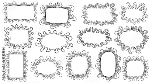 Collection of assorted doodle frames with wavy and irregular borders