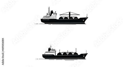 a large cargo ship and tanker vessel side by side