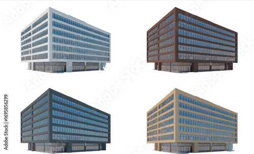 Modern office buildings with glass facades in different lighting conditions