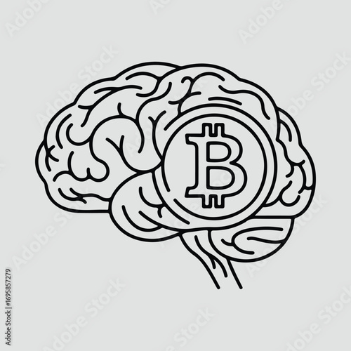 Silhouette Brain with Bitcoin symbol line art vector illustrator
