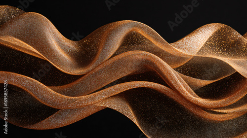 Fotografie Flowing shimmering golden silk fabric waves