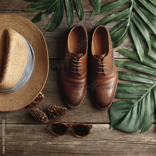 Outfit Arrangement with Hat and Dress Shoes