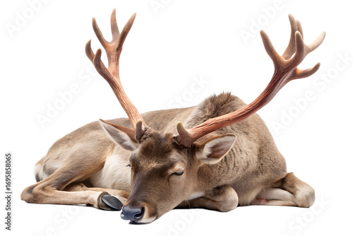 Reindeer Resting with Antlers Isolated on Transparent Background reindeer resting its antlers