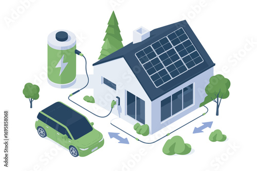 Eco friendly home with solar panels electric car and battery storage system