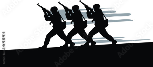 Soldiers Marching Illustration Vector Art Design Graphic Military Army Combat Troops