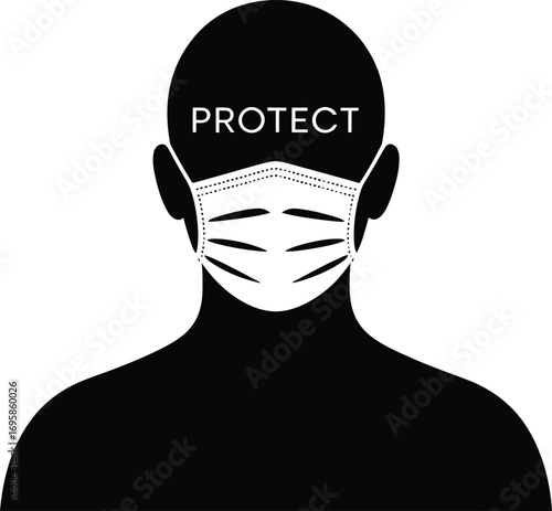 Protect Yourself: Silhouette of Person Wearing Face Mask with Protect Text