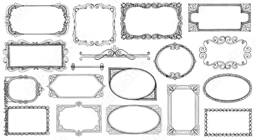 Collection of ornate vintage frames and decorative border elements art