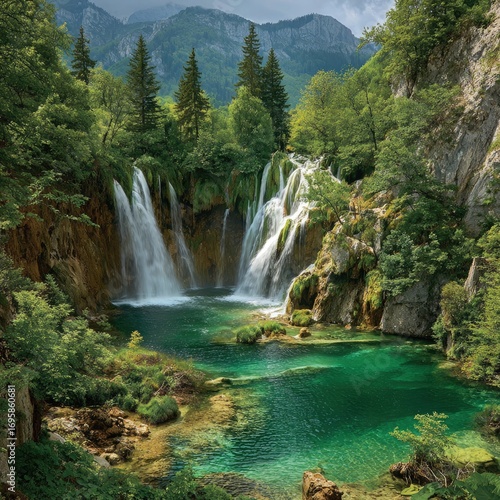 Cascading Waterfalls into Emerald Lake