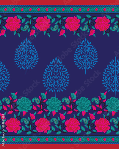 PrintElegant floral seamless pattern in black and gold color design. Trendy fabric prints. Vector illustration orna