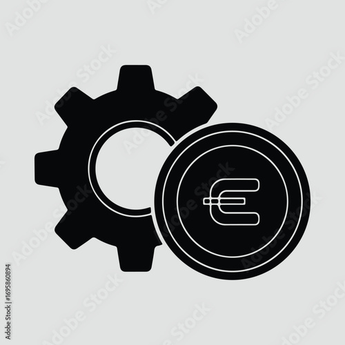 Silhouette gear with euro coin vector illustrator