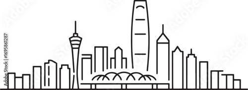 Hong Kong City Skyline Silhouette Vector Graphic Design Illustration Art Outline