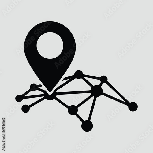 Silhouette location pin with network map vector illustrator