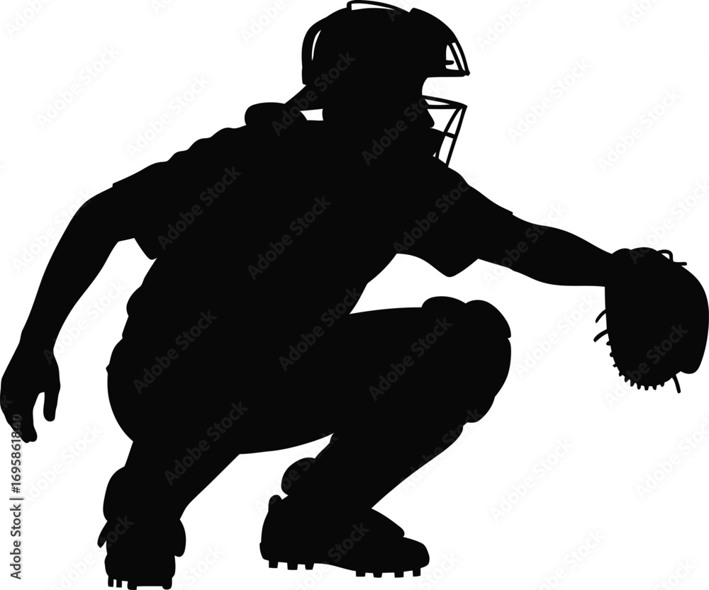 Fototapeta premium Baseball Catcher Silhouette Vector Illustration with Protective Gear Design