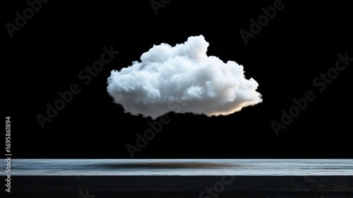 White cloud floating above dark surface with black background minimal abstract concept in simple scene