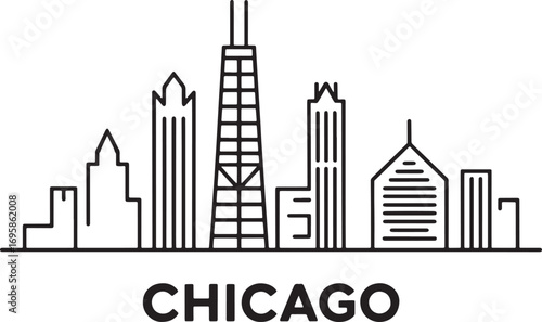 Chicago Skyline Silhouette Vector Illustration with Modern Architecture and Cityscape Design
