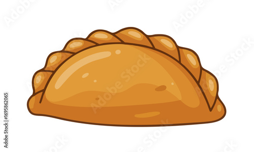 Cartoon illustration of a golden-brown empanada with a crimped edge.