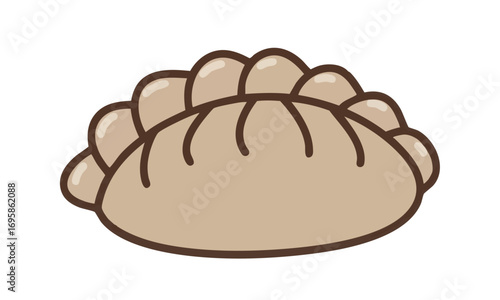 Cartoon drawing of a single, large, brown dumpling.