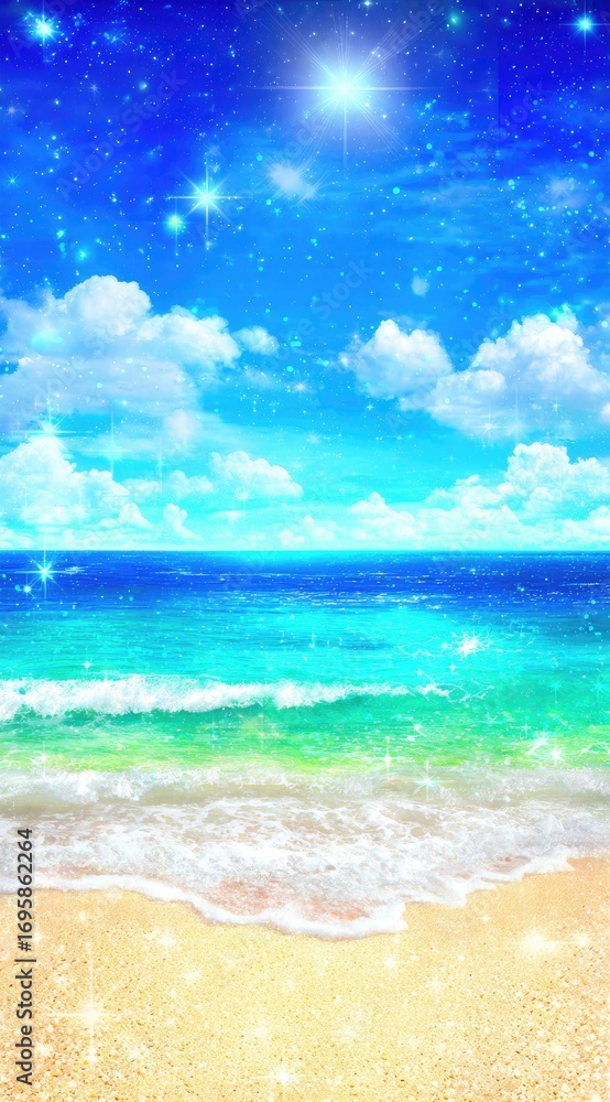 Fototapeta premium Sparkling beach at night. Vivid colors