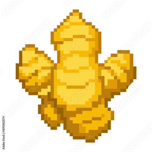 Vibrant pixel art ginger root, a simple, stylized culinary ingredient perfect for digital art projects and food branding