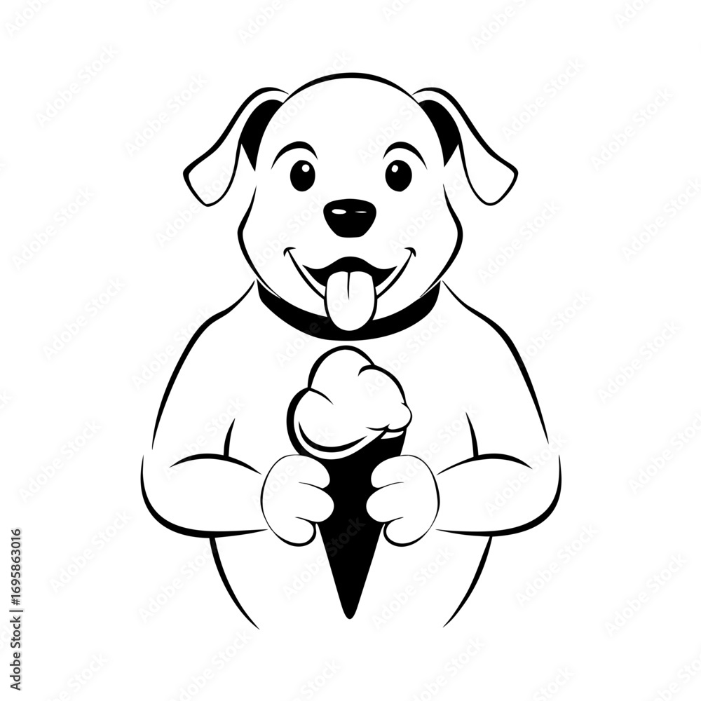 Fototapeta premium Playful dog happily holds a doggy ice cream cone between its paws, a sweet treat for a sunny day, pure joy!