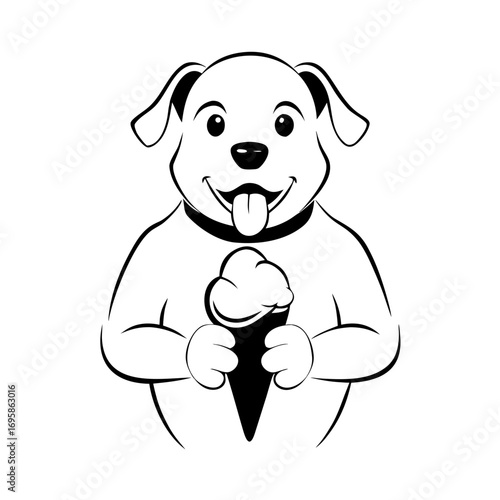 Playful dog happily holds a doggy ice cream cone between its paws, a sweet treat for a sunny day, pure joy!