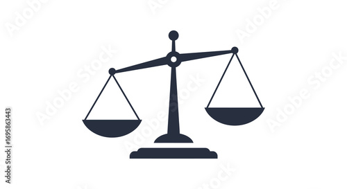 a simple black icon depicting justice scales balanced evenly