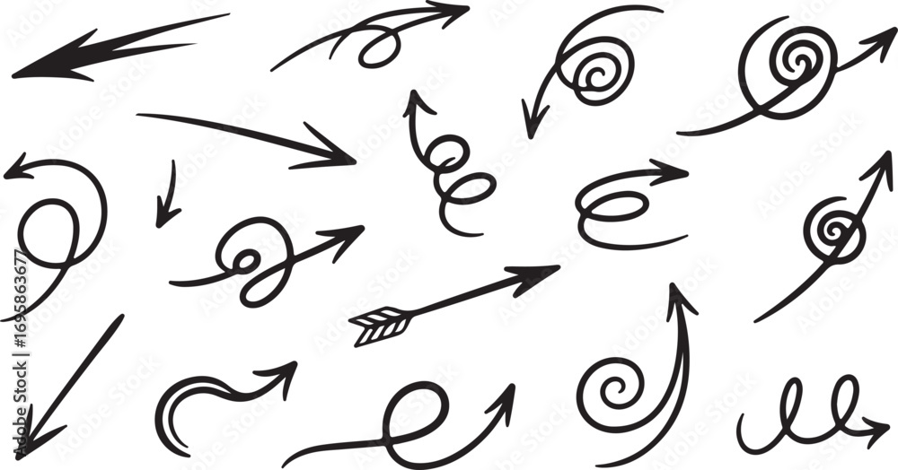 Obraz premium Collection of hand drawn arrow shapes and designs for directional guidance and visual cues vector