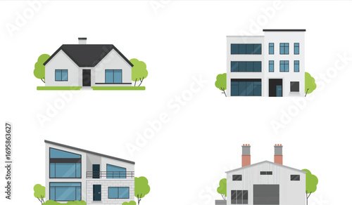 Collection of four modern and traditional house architectural styles