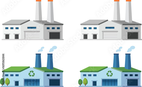 Modern industrial factory buildings with green energy and traditional designs