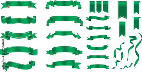 Elegant ribbon and green ribbon templates vector file and bundle set, ideal for invitations, posters, and branding projects.