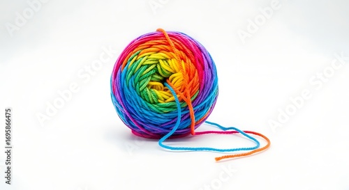 Wallpaper Mural Colorful Yarn Ball: Close-up of Vibrant Rainbow Threads for Knitting, Crocheting, and Creative Craft Projects Isolated on White. Torontodigital.ca