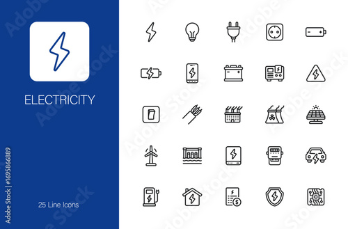 Electricity and Energy Line Icon Set