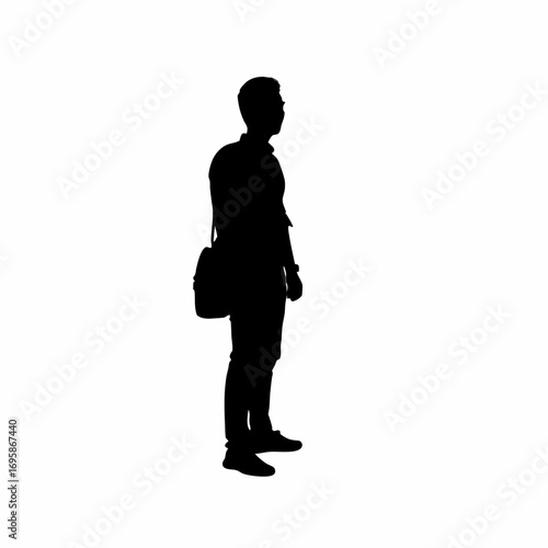 Silhouette of a bus passenger standing in a queue promoting discipline and awareness
