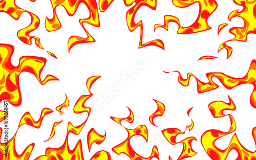 Anime fire radial flames isolated on white background. Vector cartoon illustration of red, orange, yellow explosion burst, abstract boom effect, superhero power, radiation hell, fiery bomb blast