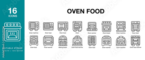 Oven Food icon set. Includes bake, heat, restaurant, cuisine, and More. Editable Stroke Icon Collection.