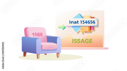 Illustration of a modern armchair with data visualization for business analytics and insights