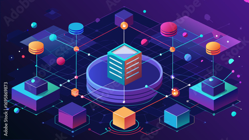 Abstract digital network connecting data cubes and servers