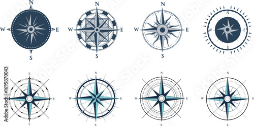 Compass icons and vector file and bundle set. A versatile compass icons and vector bundle, perfect for navigation, travel, adventure, and map-themed designs.
