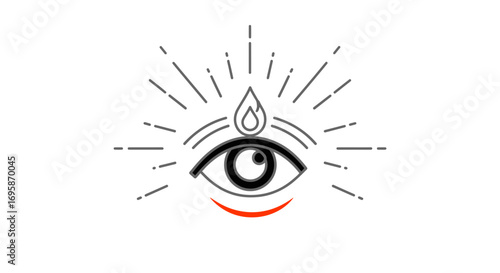 Vector art of mystical eye with teardrop and radiant lines symbolizing vision and enlightenment
