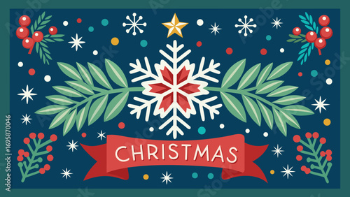 Festive christmas snowflake and holly berry design