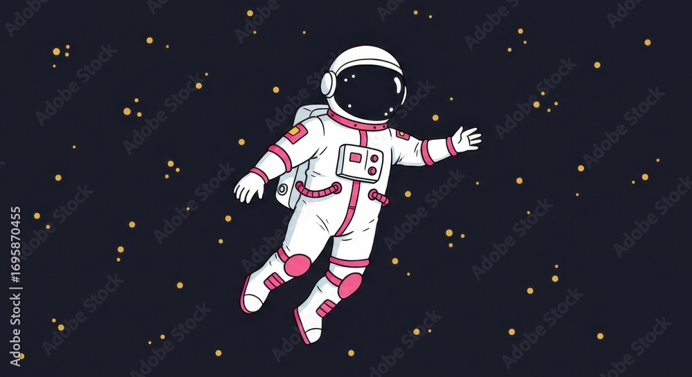 Fototapeta premium Cartoon Astronaut Floating in Space