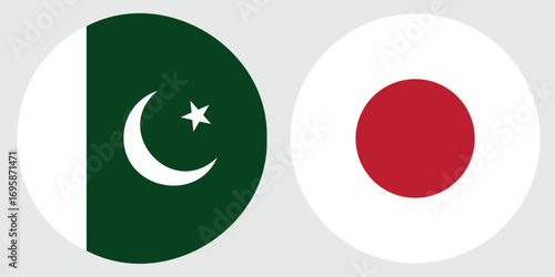 Pakistan and japan circular flag on a grey background , vector design and illustration 