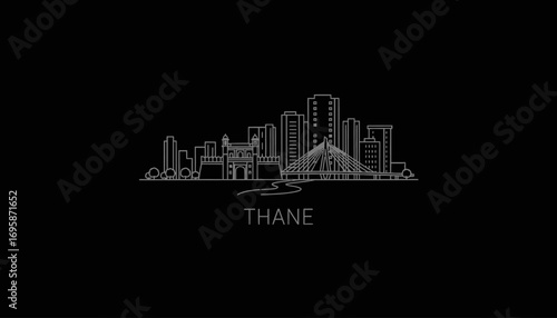 Thane Skyline Vector with Mumbai, India, and Minimalist.