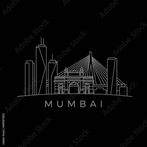 Mumbai Skyline India Cityscape Black Minimal.
