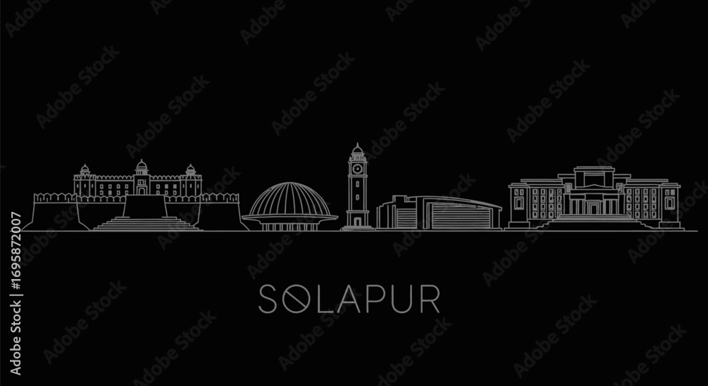 Obraz premium Solapur Skyline Silhouette with India Minimalist Design.