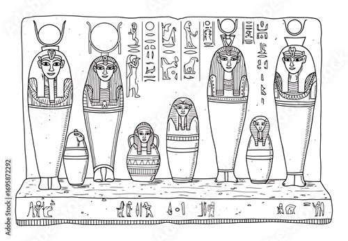 Egyptian Canopic Jars Line Art Vector