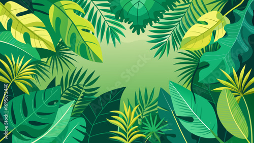 Vibrant tropical jungle foliage border with lush greenery