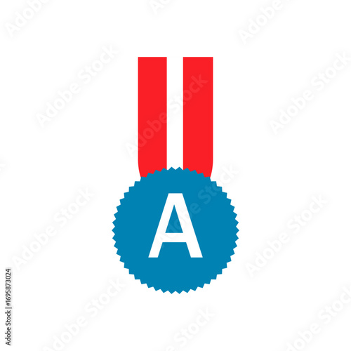 Blue Medal with Letter A and Red Ribbon
