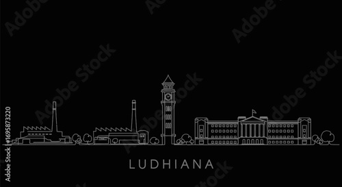 Ludhiana Skyline with Minimal, India, and Black.