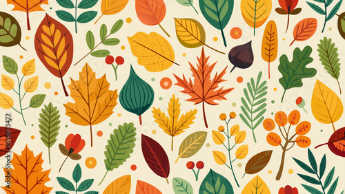 Colorful autumn leaves and berries pattern
